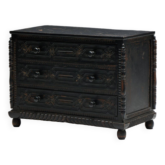 Hand-Carved Oak Chest of Drawers, France, 18th Century