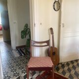 Chaise scandinave en bois palissandre 1960 / 1970 et tissu carreaux marron vintage
