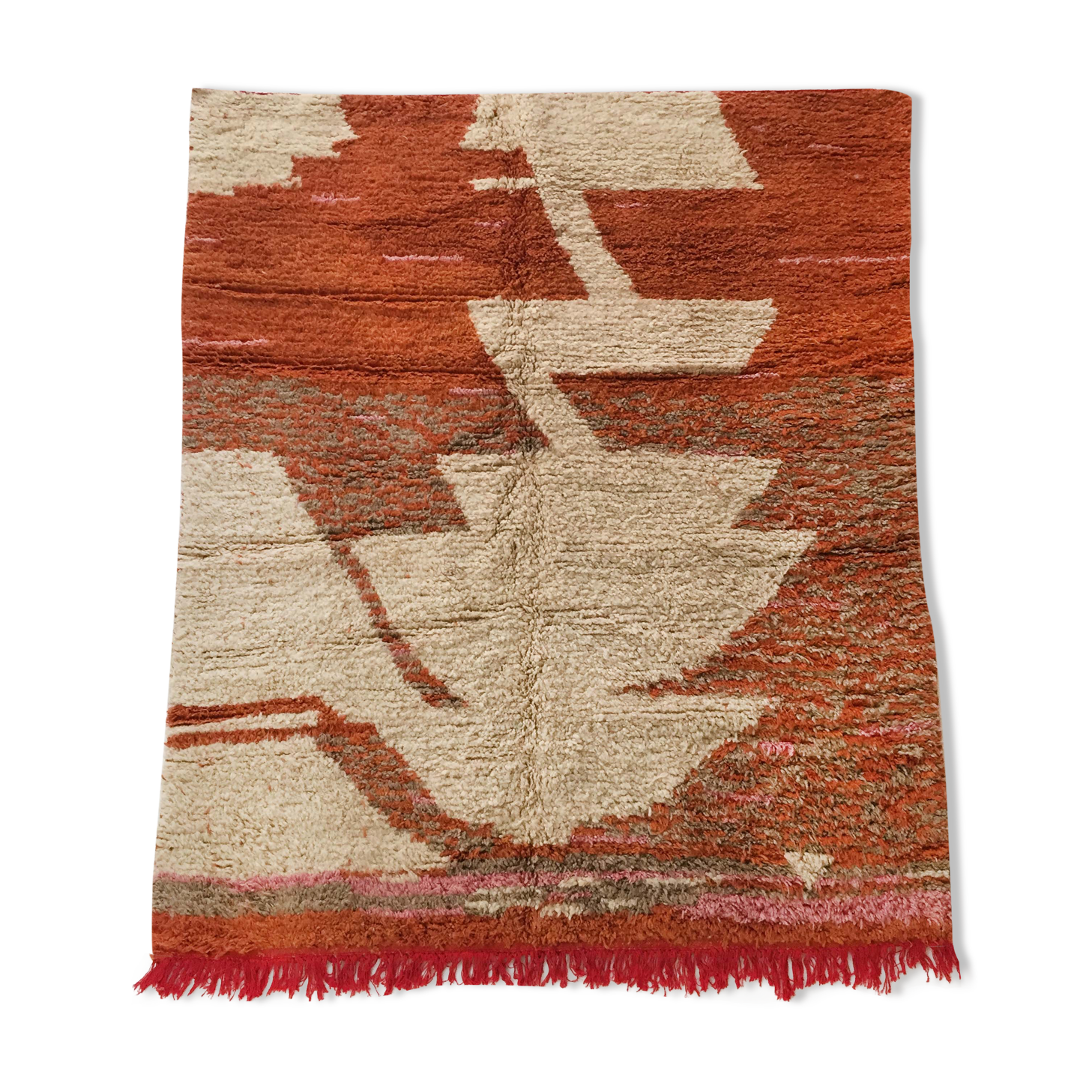 Moroccan Berber carpet Boujaad orange and ecru with colorful details 215x176cm