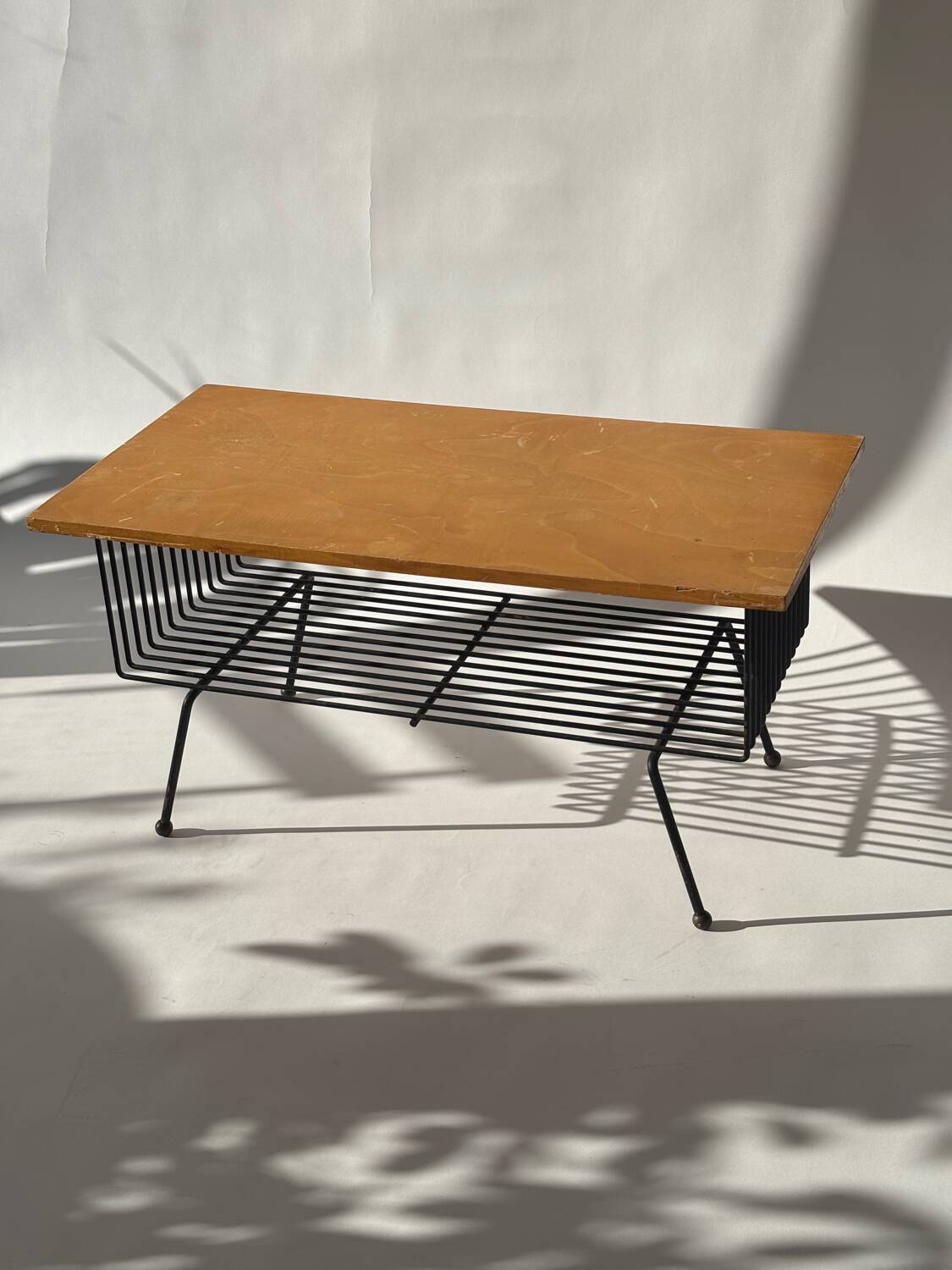 Mid-century metal and wood coffee table with magazine rack, Italy