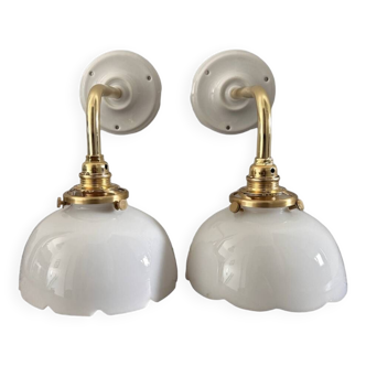 Pair of white opaline wall lights