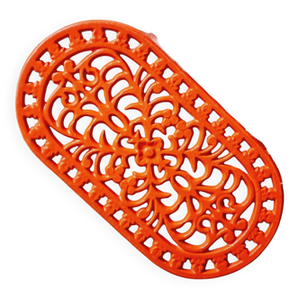 Orange enamelled cast iron oval trivet