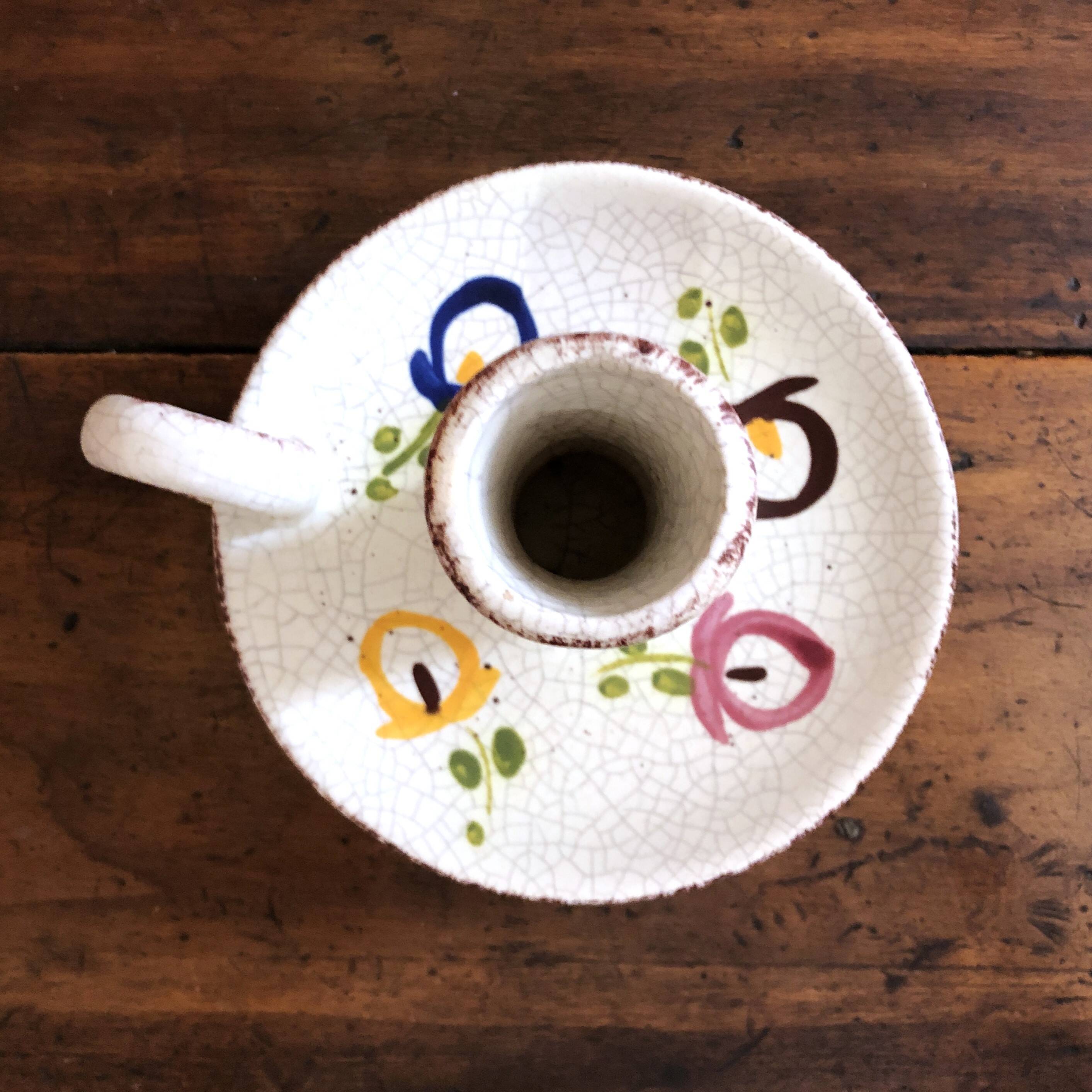 Carafe, gargoulette and candlestick artisanal pottery by Angèle de Poët-Laval