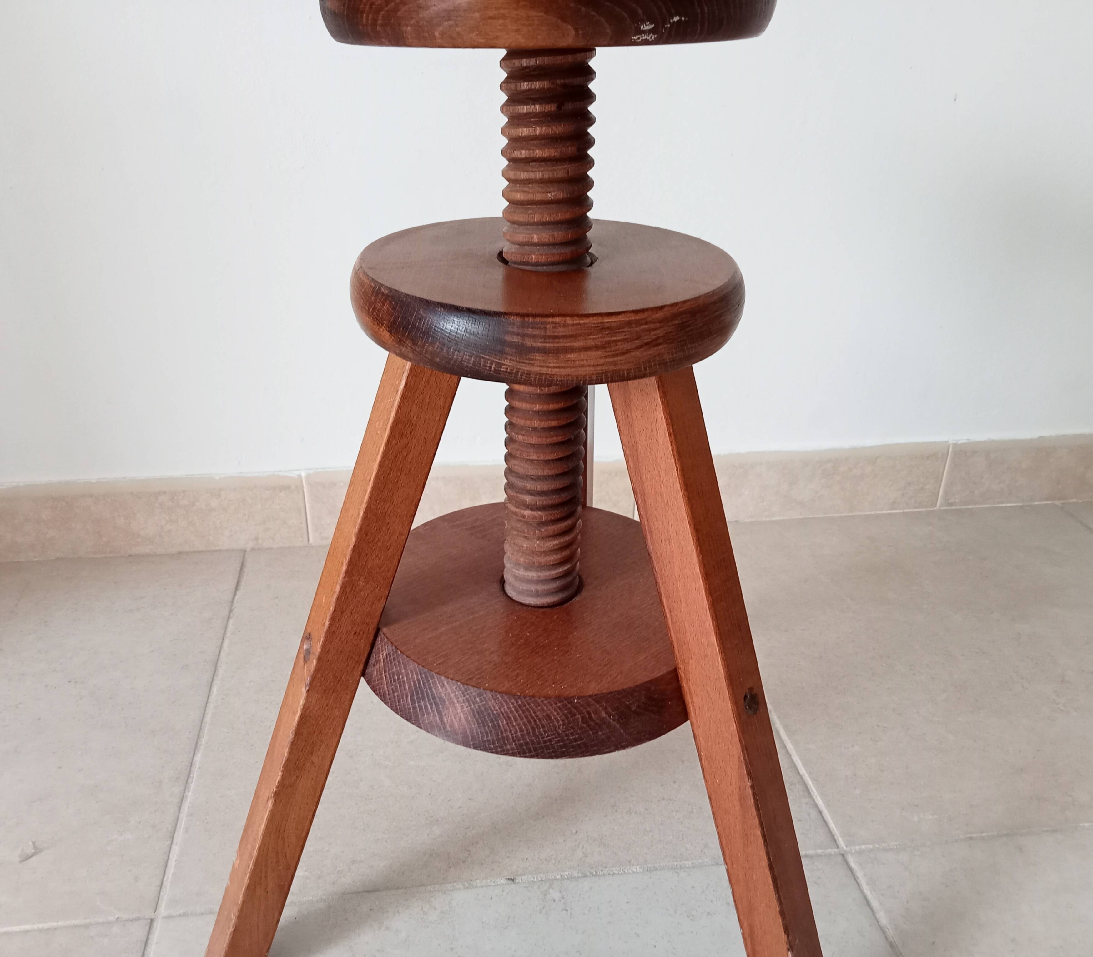 Vintage screw stool in solid oak