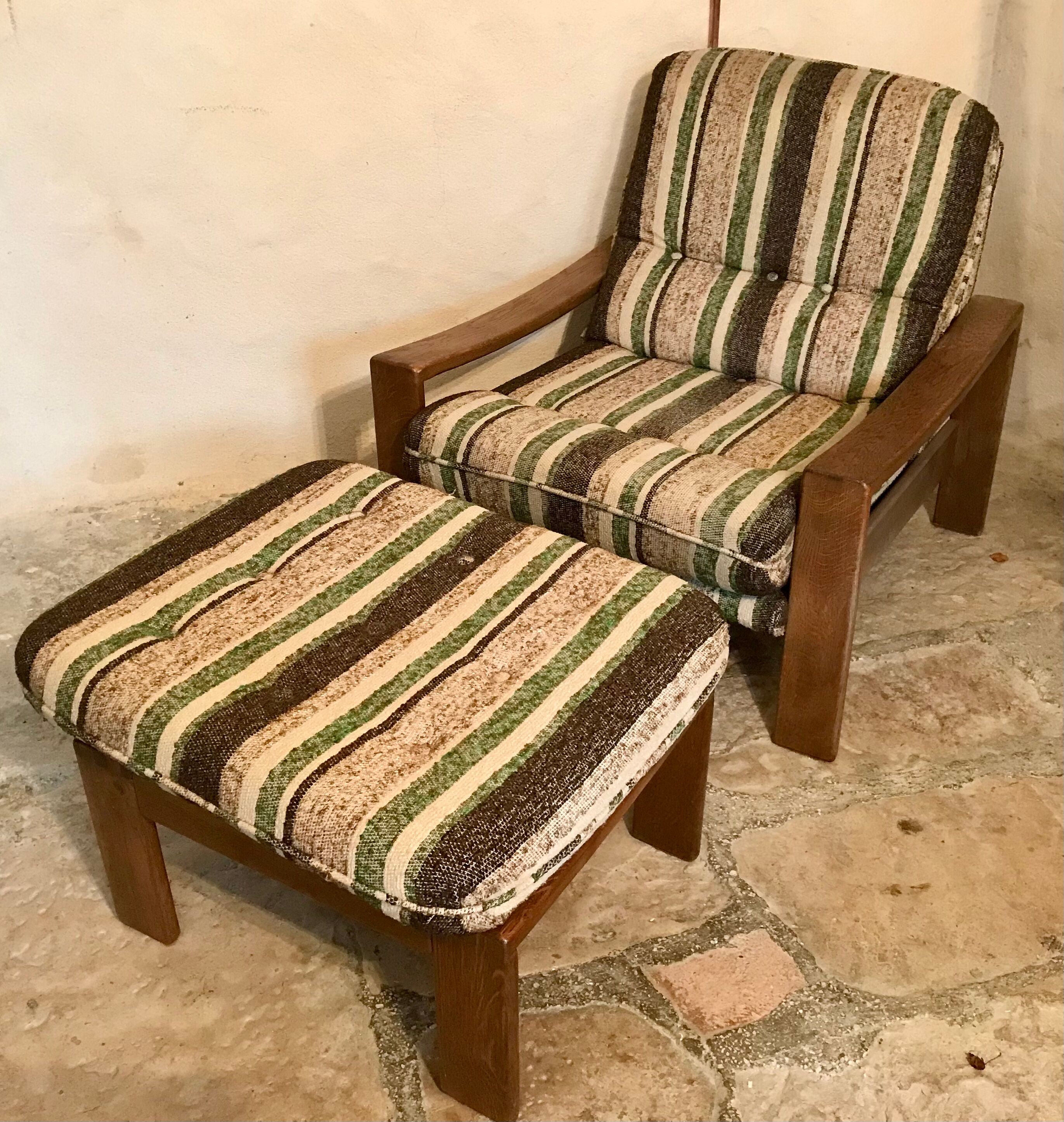Armchair and vintage ottoman 1960-80 Sweden brutalism
