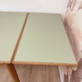 Vintage extendable dining table, wood and sage green