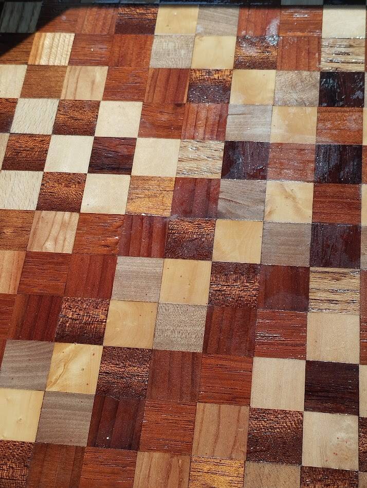 Large octagonal wooden marquetry platter