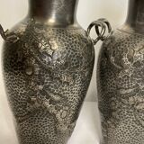 Pair of pewter vases with shagreen thistle decor, circa 1900, Art Nouveau