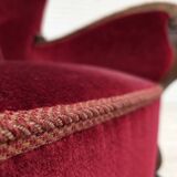 1960s, Danish relax chair, cherry-red furniture velour, oak wood.