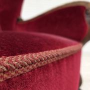 1960s, Danish relax chair, cherry-red furniture velour, oak wood.