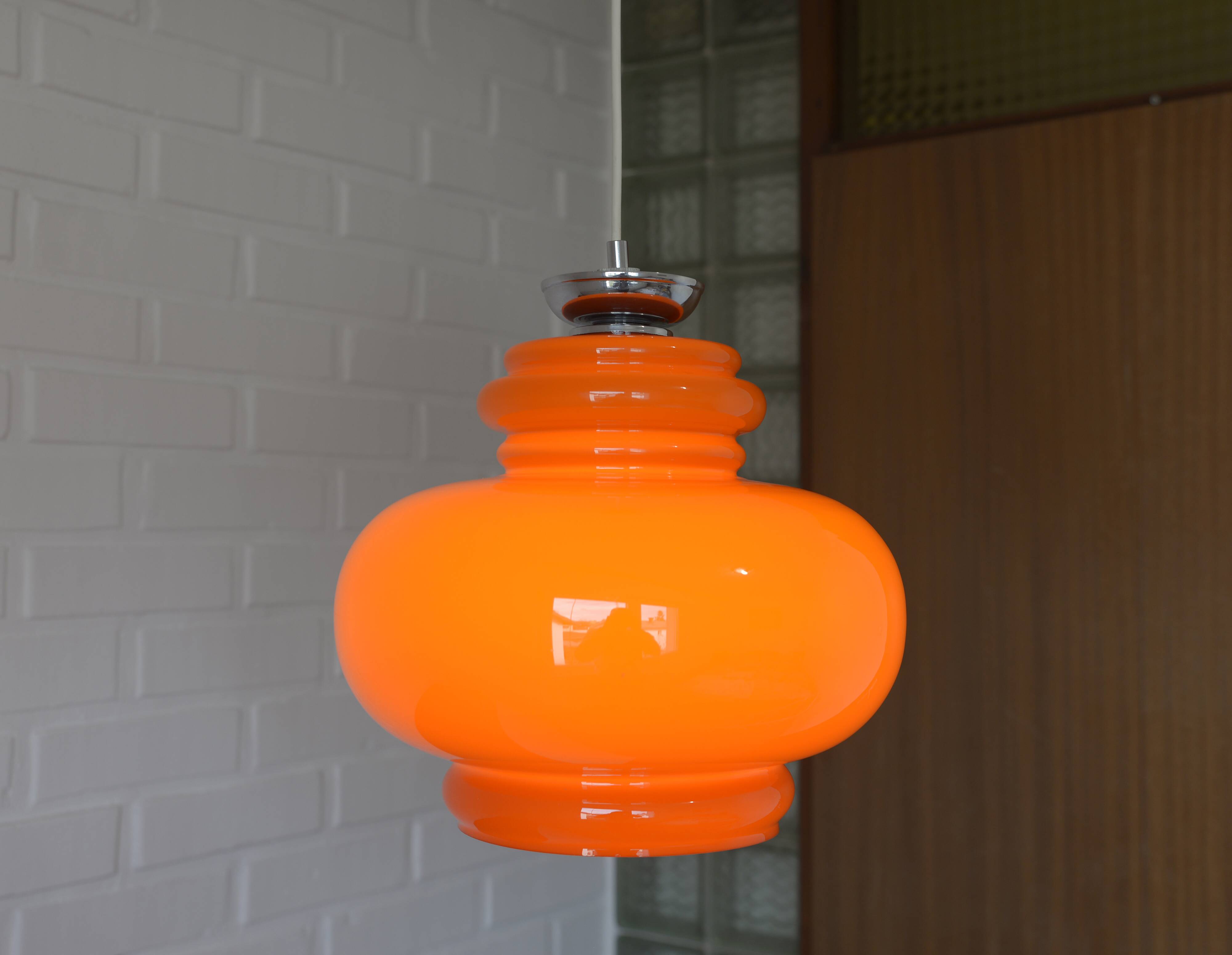 Vintage Orange Glass Pendant Light: Mid-Century Modern Hanging Lamp