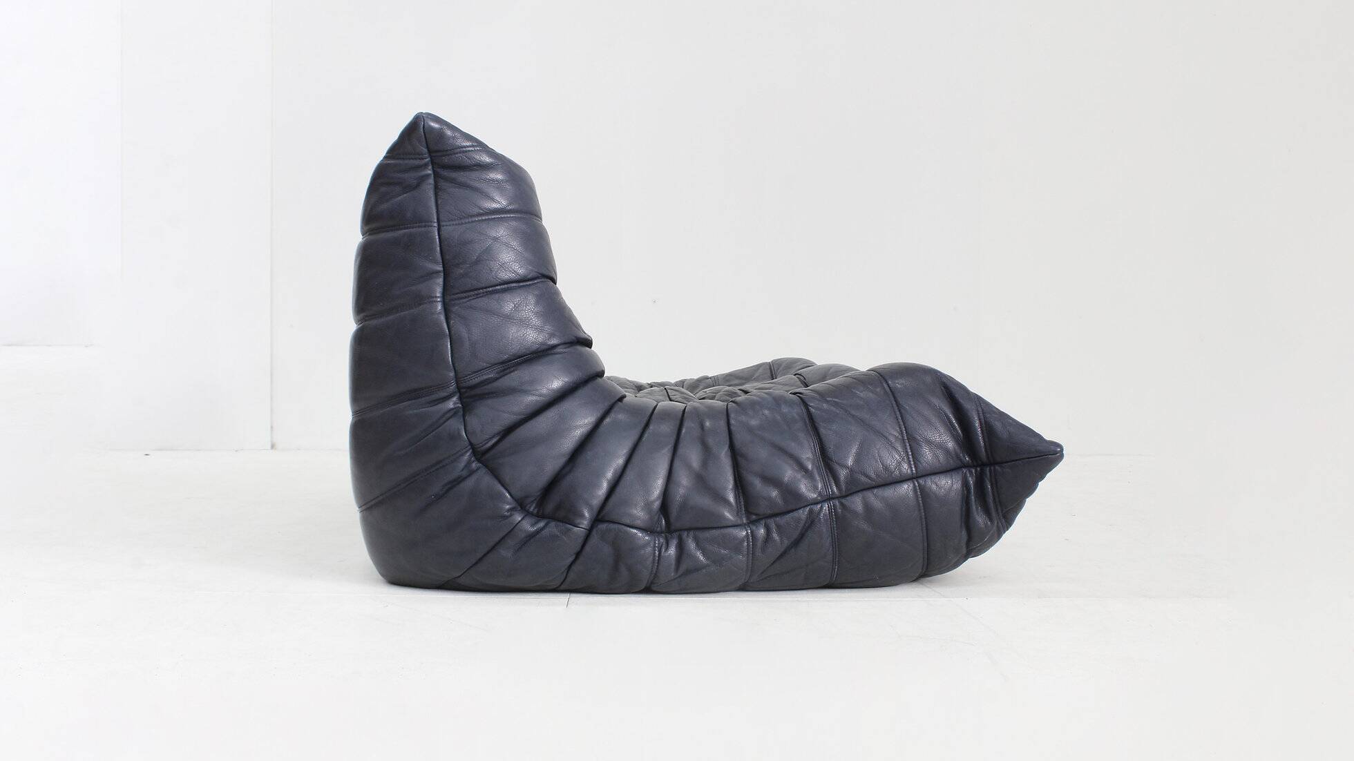 Vintage Togo Ligne Roset 2 seater sofa blue leather by Michel Ducaroy 1990s