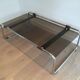 Table basse en chrome, cuir et verre fumé