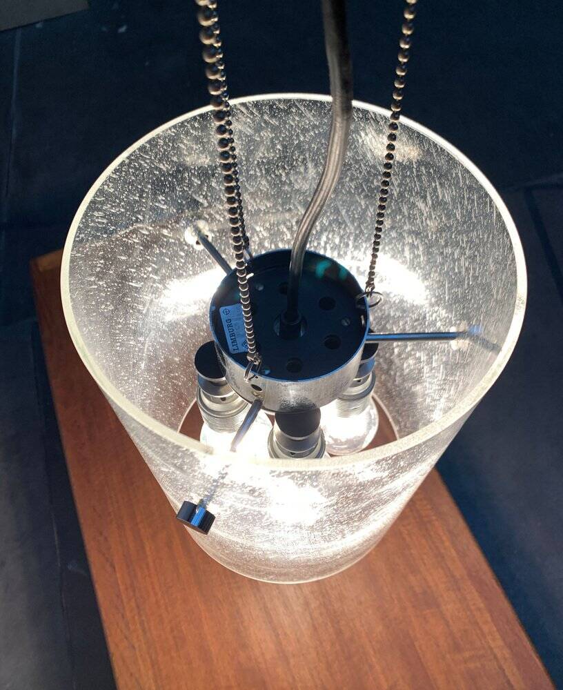 Glass and metal pendant lamp from the German space age by Glashütte Limburg, 1960s.