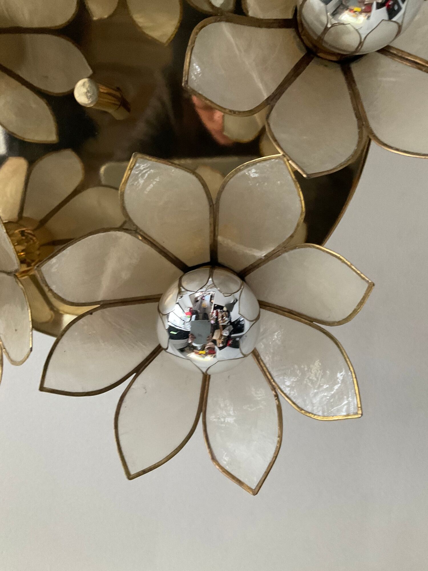 Vintage ceiling lamp in brass and mother-of-pearl 60s-70s
