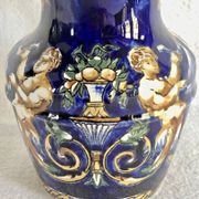 Old cream jug Gien Renaissance blue background 1938/1960