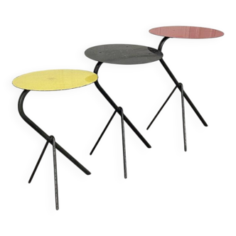 Three colorful 1950s nesting tables