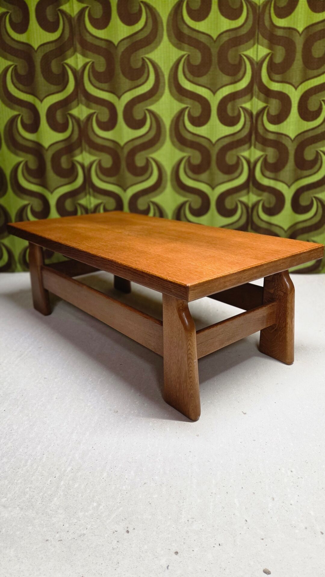 Brutalist coffee table oak 1970 vintage