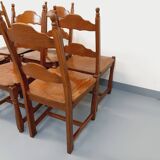 Set of 6 vintage brutalist chairs in oak wood from the 60s