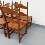 Set of 6 vintage brutalist chairs in oak wood from the 60s