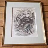 Original engraving / burin by JB Tavy Notton, "The blue tit", circa 1970