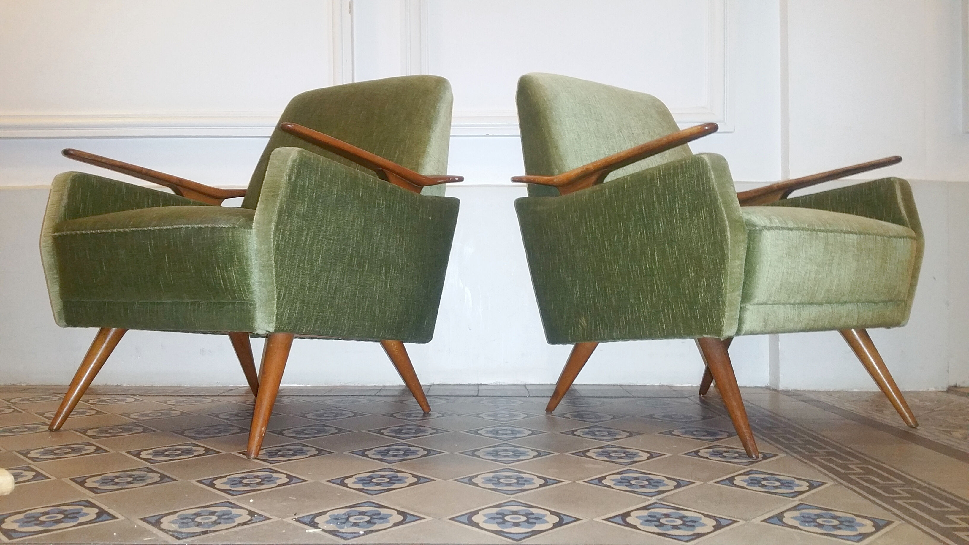 Club Chair fabric with armrests teak 50s 60s