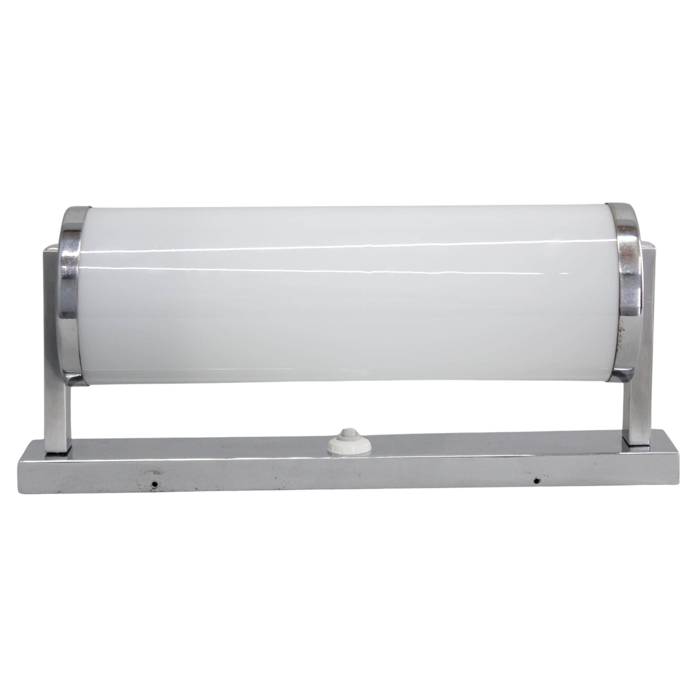 1930s Bauhaus tubular wall light, chrome & glass, Czechoslovakia