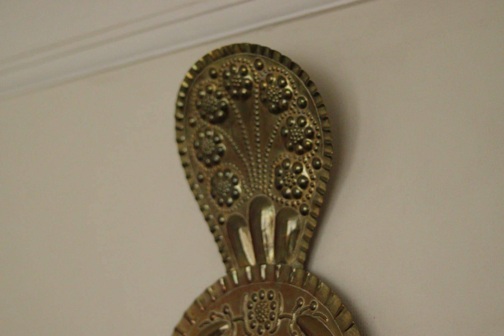 X-large mid-century Swedish brass Baroque sconce with double arm design