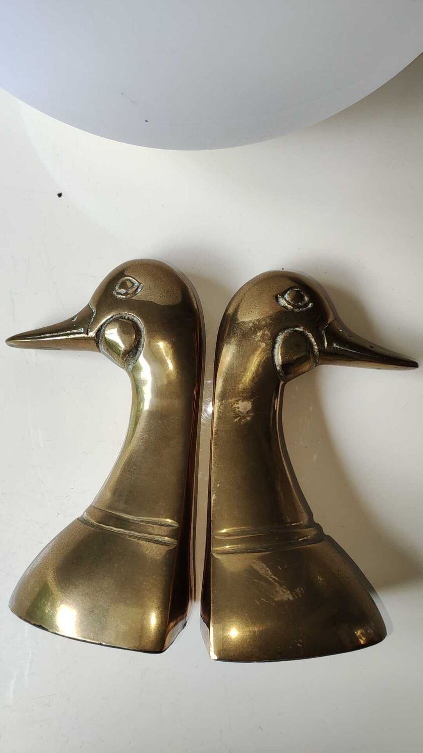 Zoomorphic bookends duck head, in solid brass, vintage 60s/70s