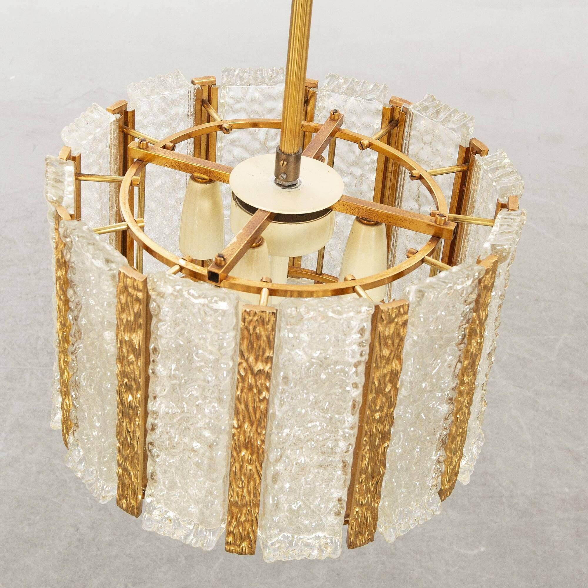 Ceiling light by Carl Fagerlund for Orrefors in brass and cast glass, Sweden 1960.