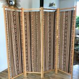 Screen in beech wood and vintage fabrics 1970s