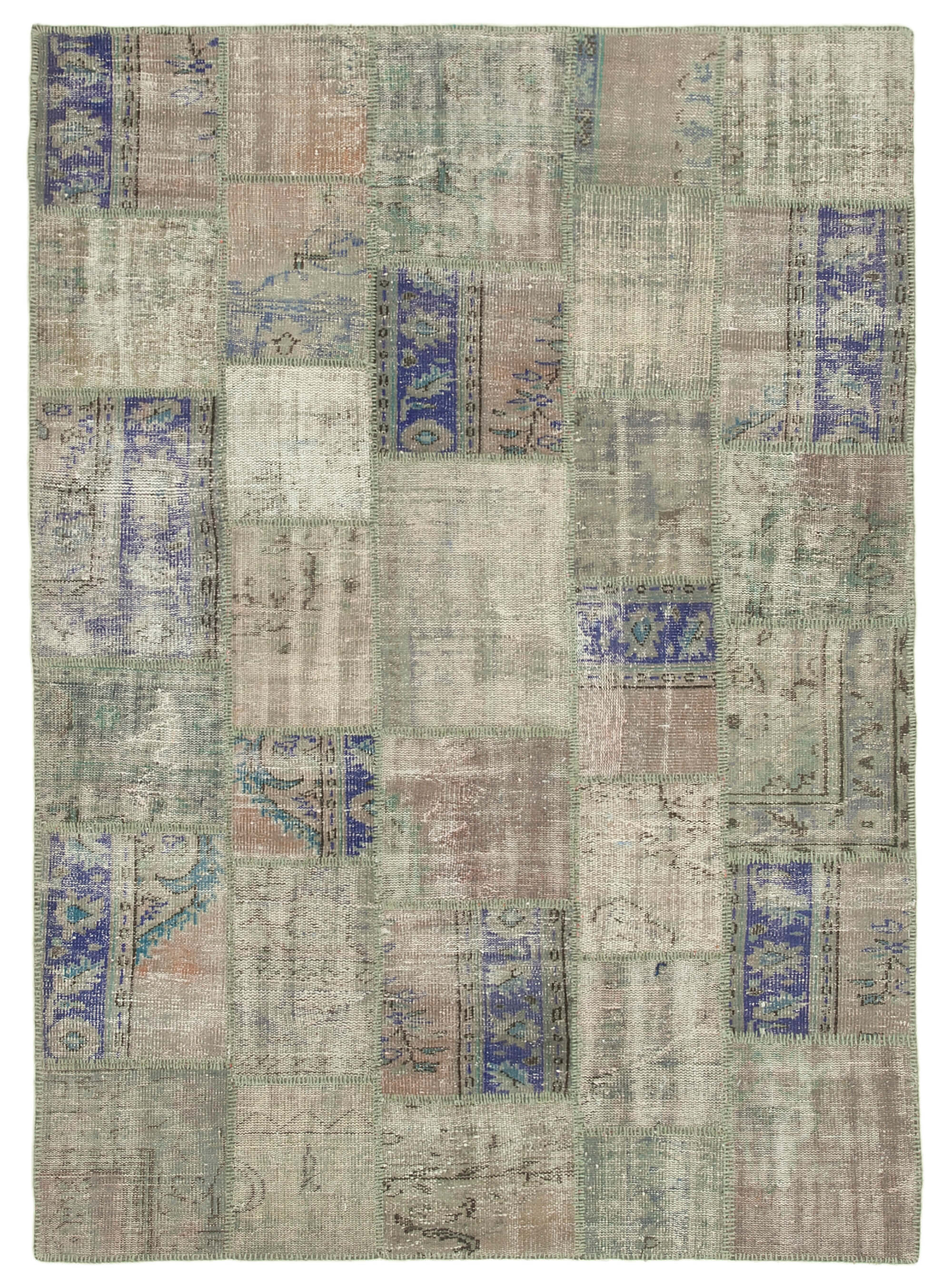 Hand-knotted turkish vintage 178 cm x 250 cm grey patchwork carpet