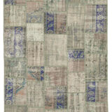 Hand-knotted turkish vintage 178 cm x 250 cm grey patchwork carpet