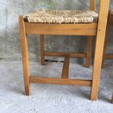Set of 4 straw chairs in light wood - design 1970