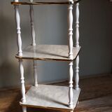 Solid turned wood and formica faux marble shelf to install wood 60s