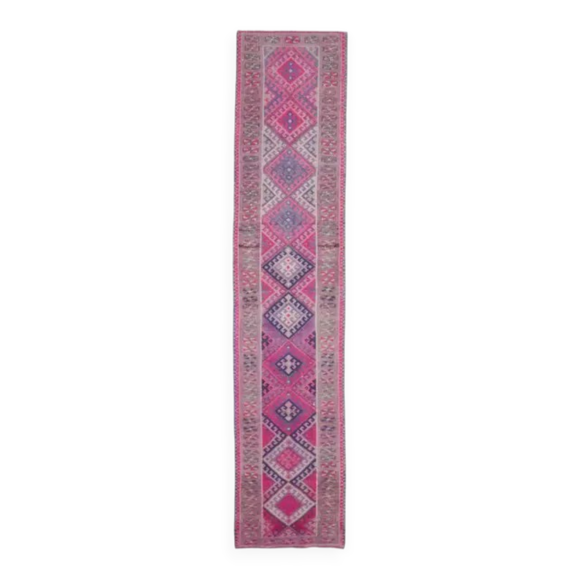 1970s vintage Turkish Oushak diamond wool runner