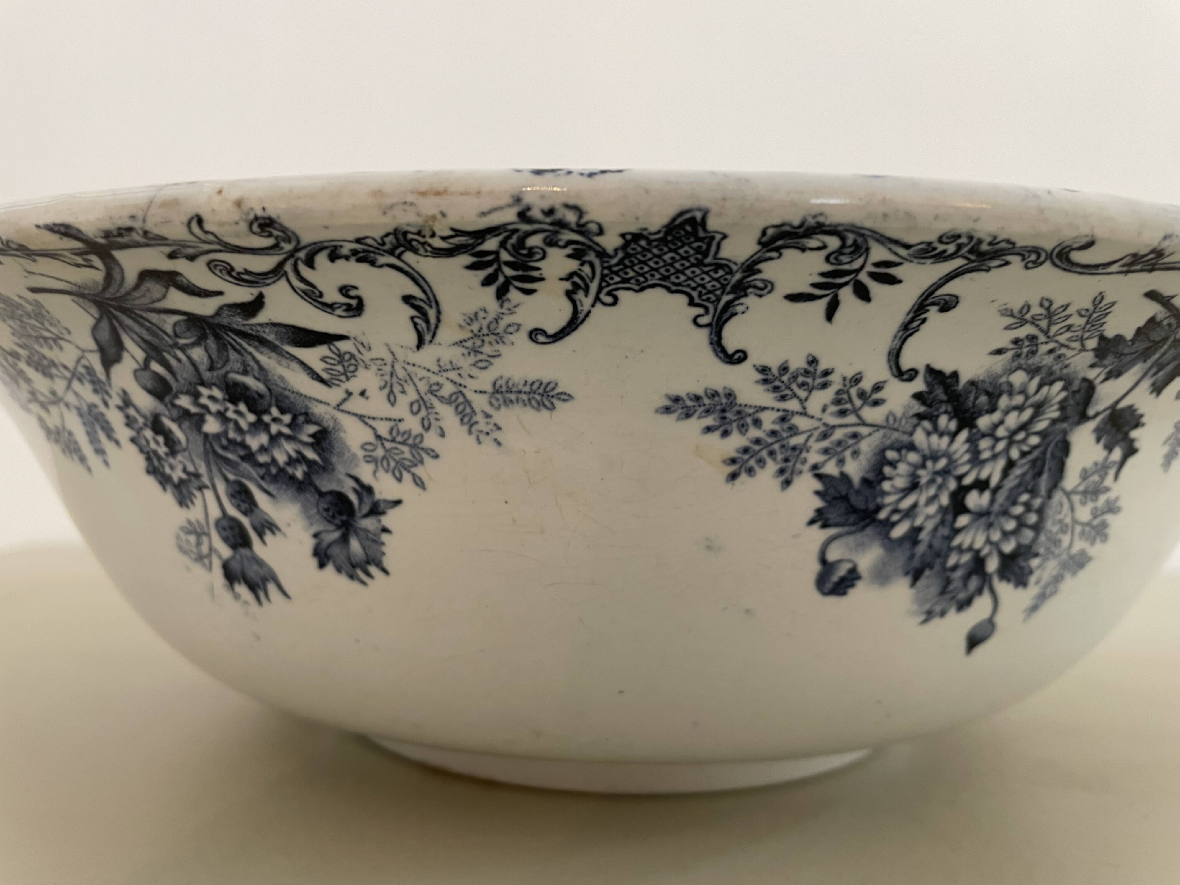 Boulenger blue ironstone salad bowl with Floréal pattern