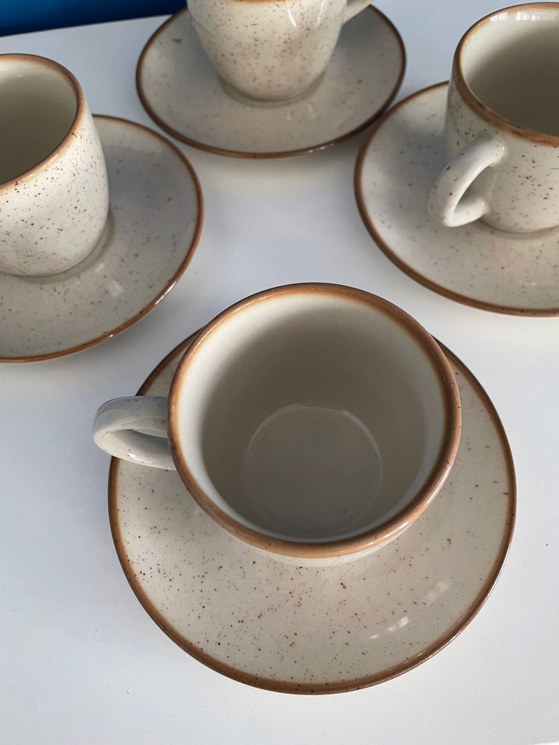 Speckled beige cup and saucer coffee set
