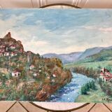Oil painting on canvas chateau signed vintage