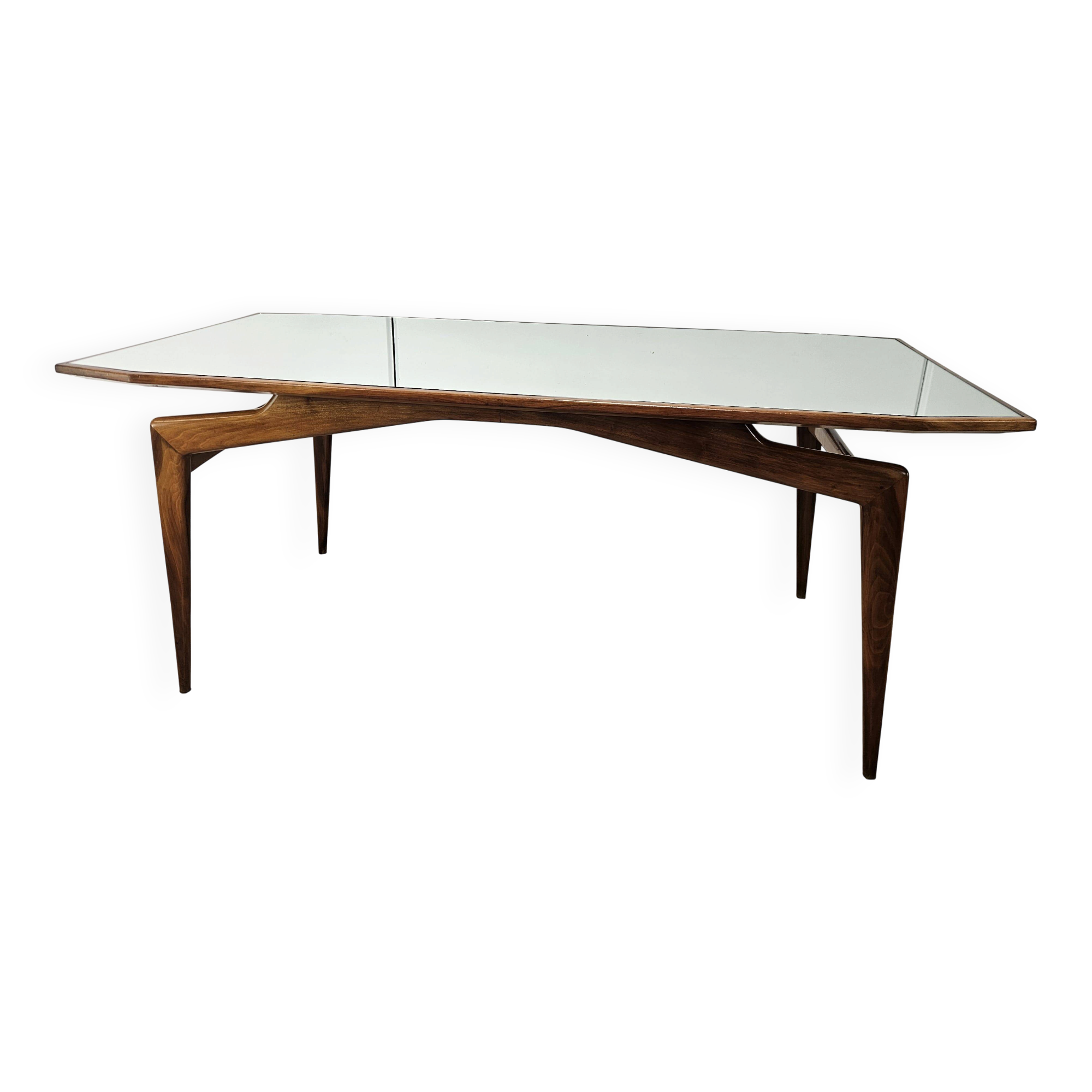 1950s wooden dining table with mirrored top