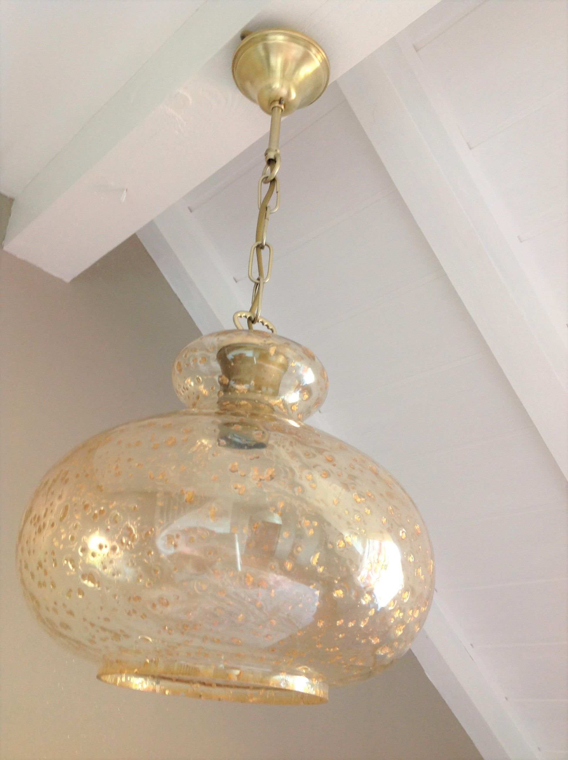 Suspension globe en verre bullé ambré et pailleté /vintage années 60-70