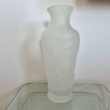 Vase en verre givré, dépoli, made in Italy, décor de pommes et de raisins