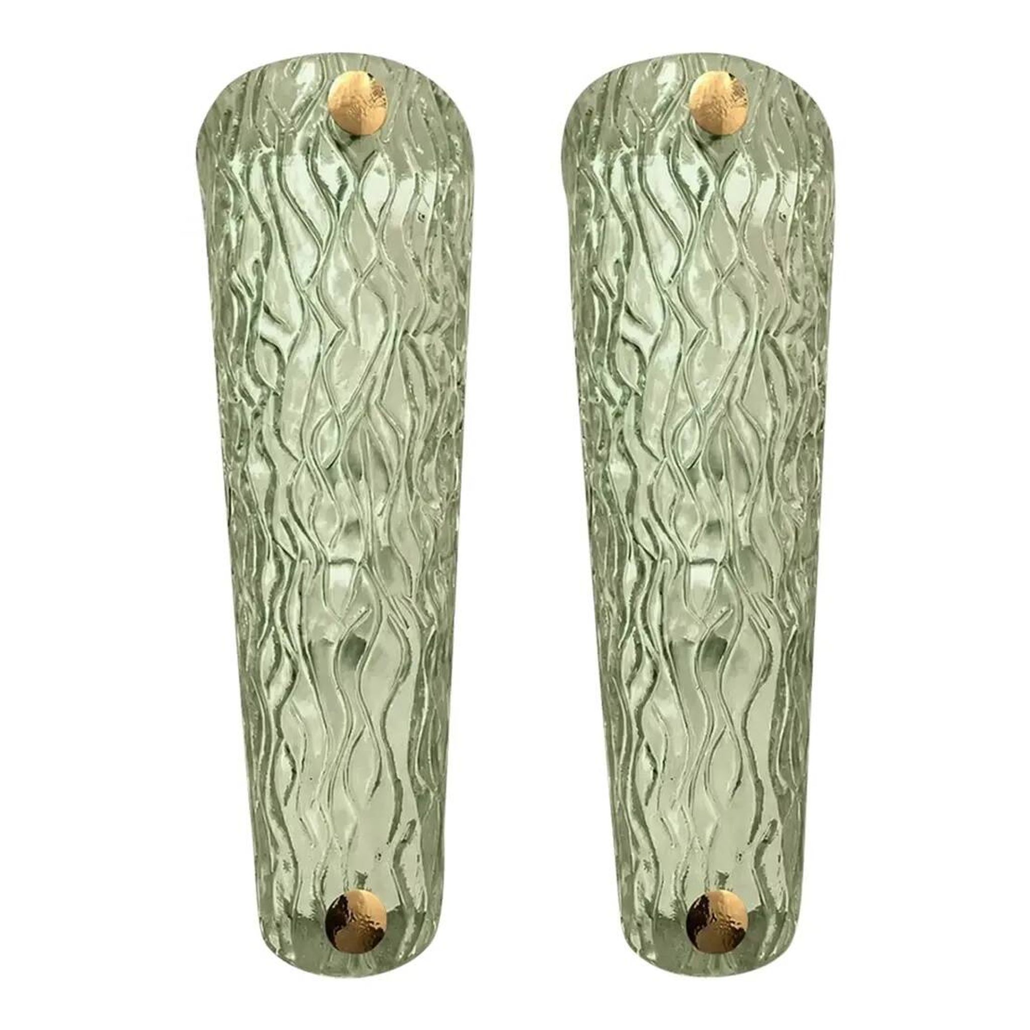 Monumental Green Murano Glass Wall Sconces From Italy – Set of Two