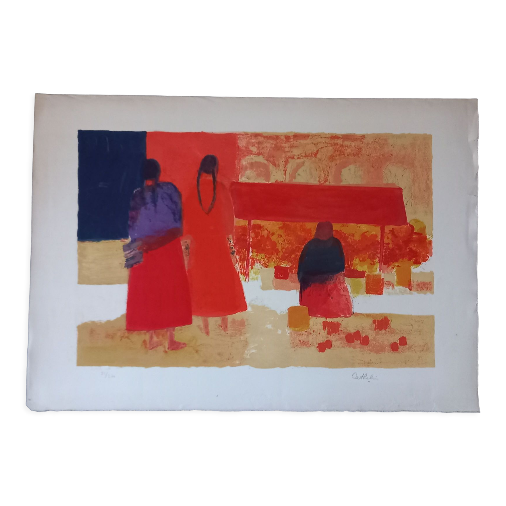 Lithographie de Bernard Cathelin, Marché mexicain, 1965