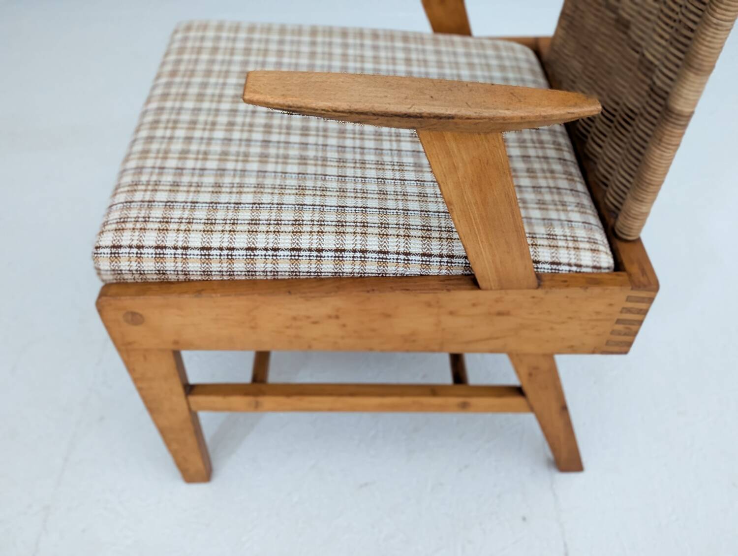 Sculptural Beech and Rattan Armchair with Footstool by ÚLUV, 1960s
