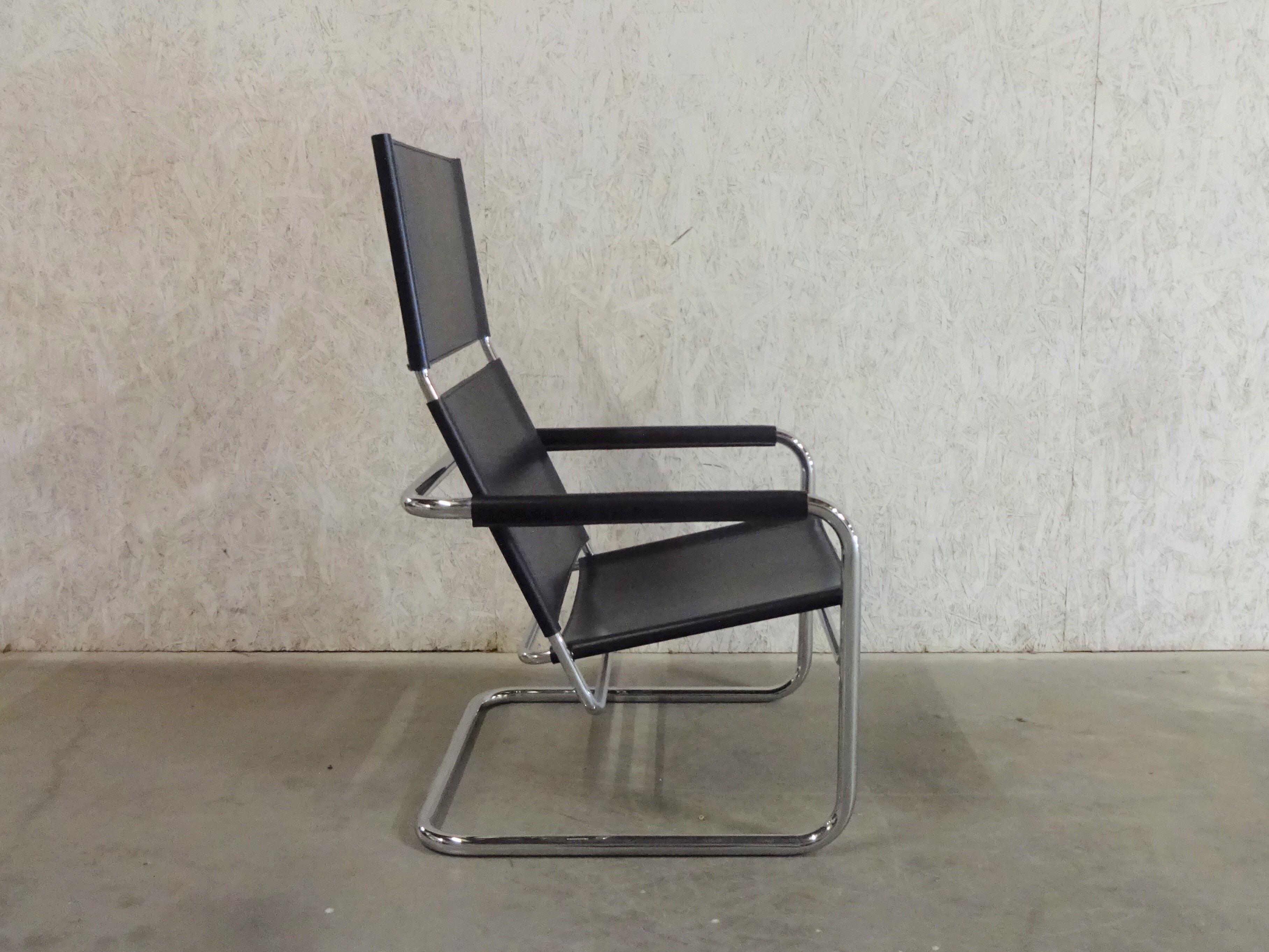 Tubular Lounge Armchair Model Rondo High with black leather by Heinrich Pfalzberger for Ag Wohnbarf