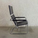 Tubular Lounge Armchair Model Rondo High with black leather by Heinrich Pfalzberger for Ag Wohnbarf