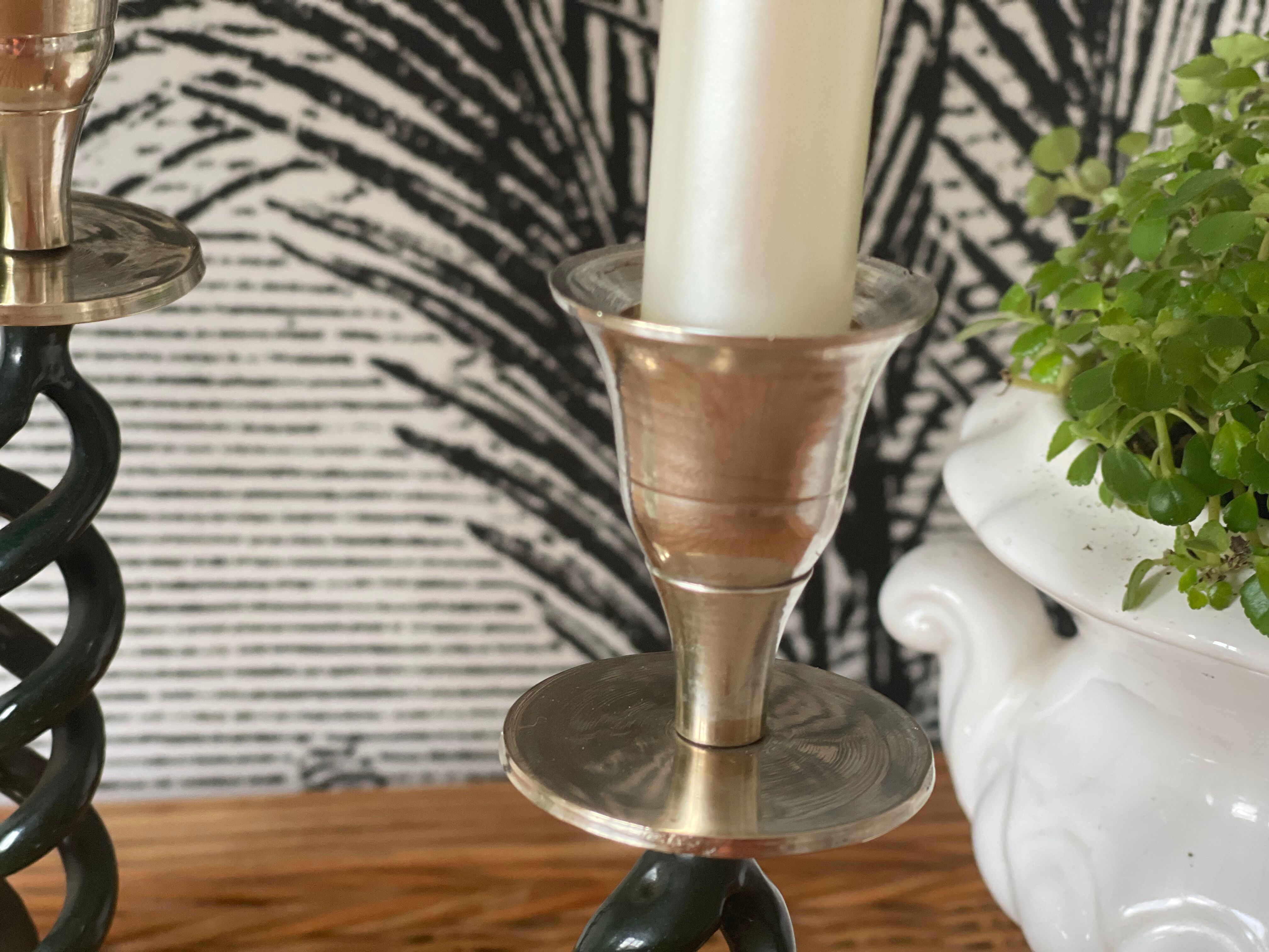 2 candle holders in brass and ceramic 1950