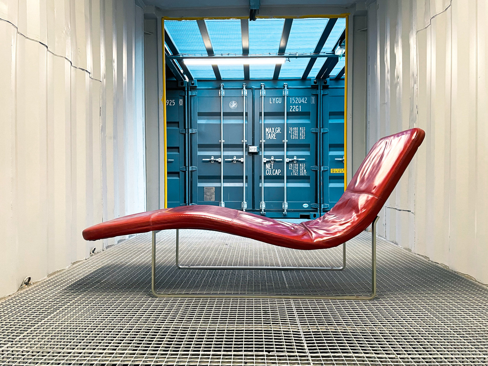 B&B Italia red leather lounge chair by Jeffrey Bernett