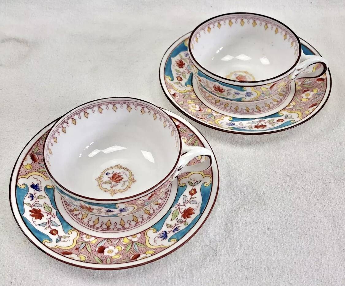 2 old Sarreguemines Minton porcelain tea cups + saucers